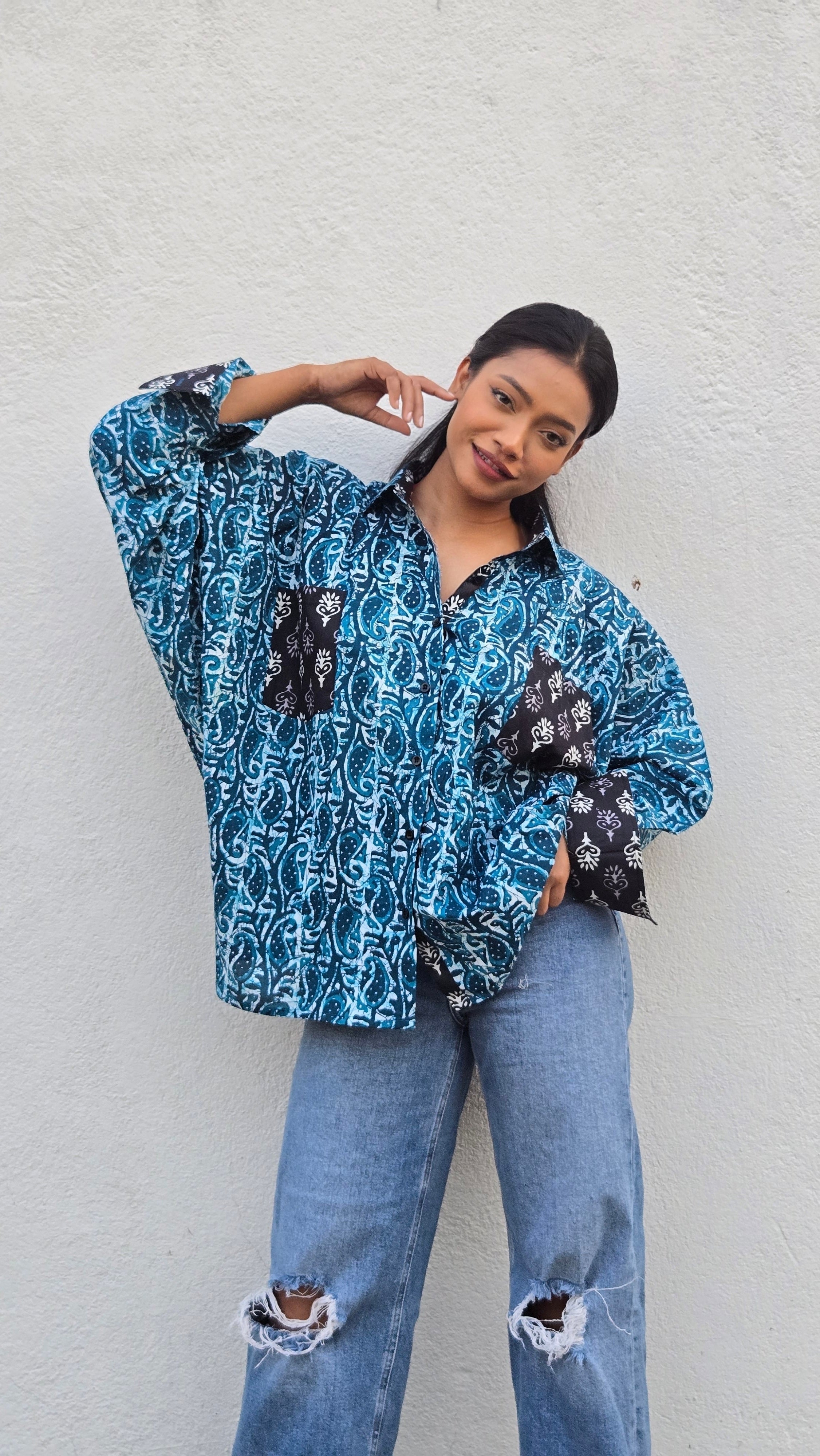 Cotton Printed Oversized Shirt